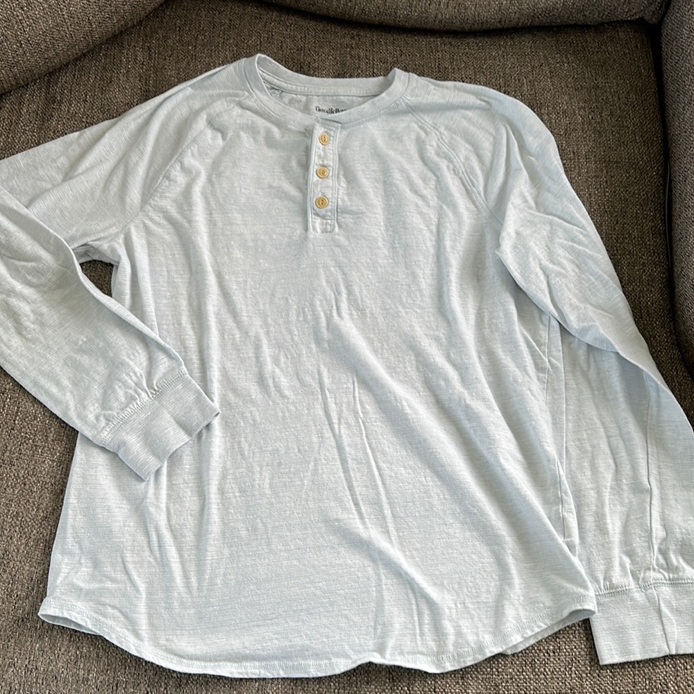 Goodfellow & Co Light Blue Gray Long Sleeve Raglan Henley Shirt Top M 👕